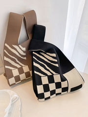 Checkerboard Striped Woven Handbag Bags