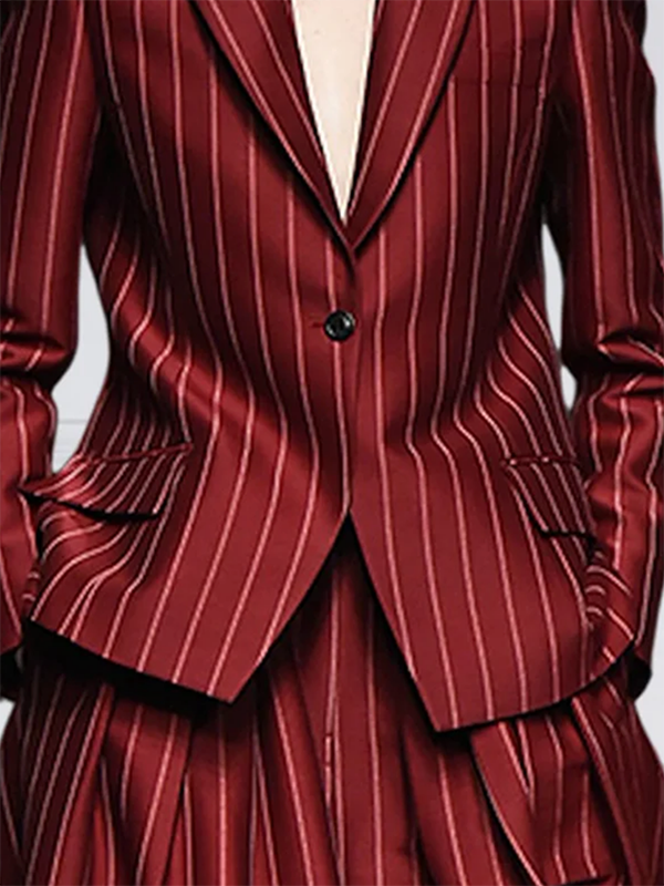 Striped Long Sleeves Loose Notched Collar Outerwear Blazer