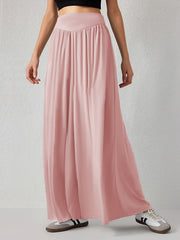 Pleated Pockets Solid Color Split-Joint High Waisted Loose Trousers Pants