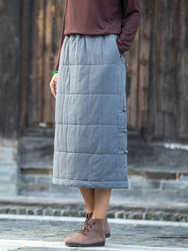 Cotton-Padded Clothes Keep Warm Quilted Solid Color Split-Joint Velvet Loose Skirts Bottoms