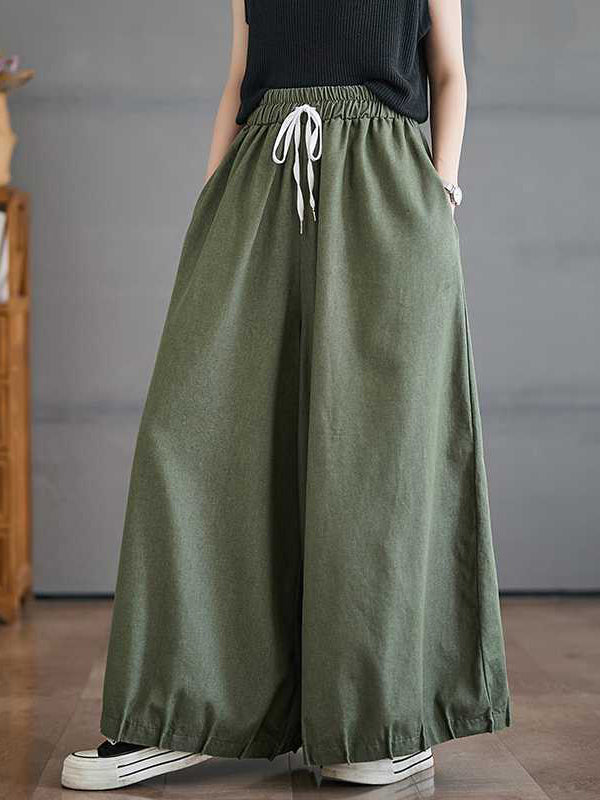 Drawstring Elasticity Pleated Pockets High Waisted Loose Pants Knickerbockers Culotte