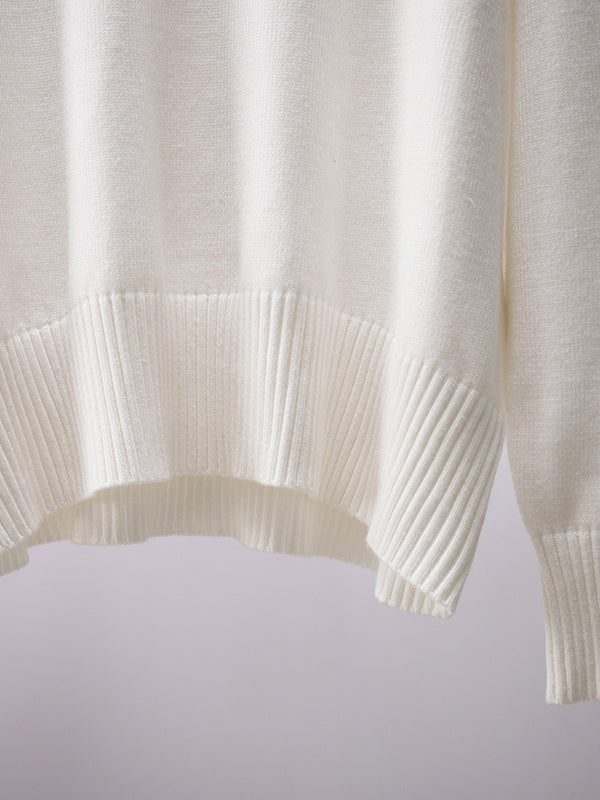 Solid Color Split-Joint High-Low Long Sleeves High Neck Sweater Tops