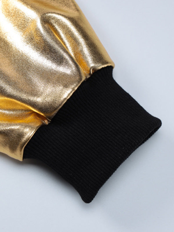 Contrast Color Elasticity Split-Joint Loose Puff Sleeves Round-Neck Outerwear
