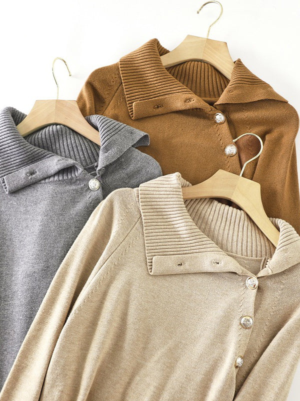Urban Loose Long Sleeves Buttoned Bandage High-Neck Sweater Dresses