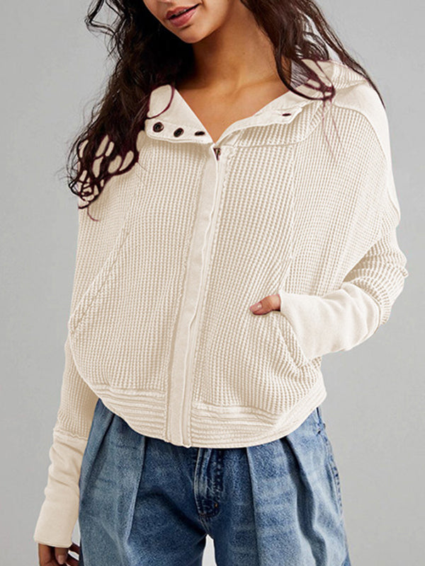 Zipper Long Sleeves Loose Hooded Outerwear Jackets