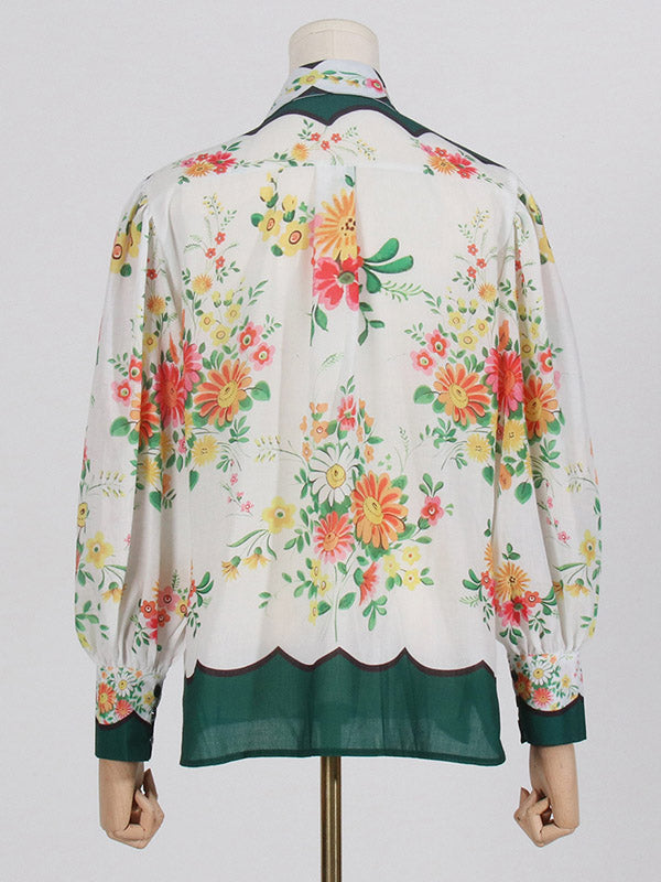 Buttoned Long Sleeves Flower Print Lapel Shirts Top + High Waisted Pants Bottom Two Pieces Set