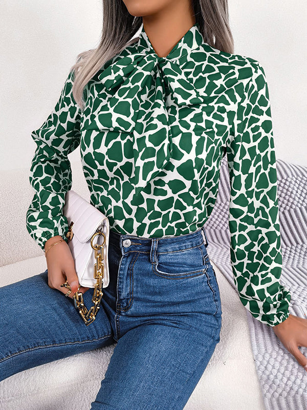 Bow-Embellished Elasticity Tied Bishop Sleeve Long Sleeves Mock Neck Blouses&Shirts Tops