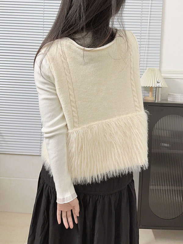 Buttoned Solid Color Split-Joint Loose Sleeveless V-Neck Vest Outerwear