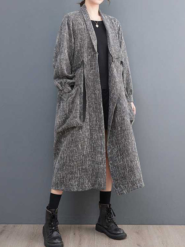 Drawstring Pockets Long Sleeves Loose Lapel Trench Coats