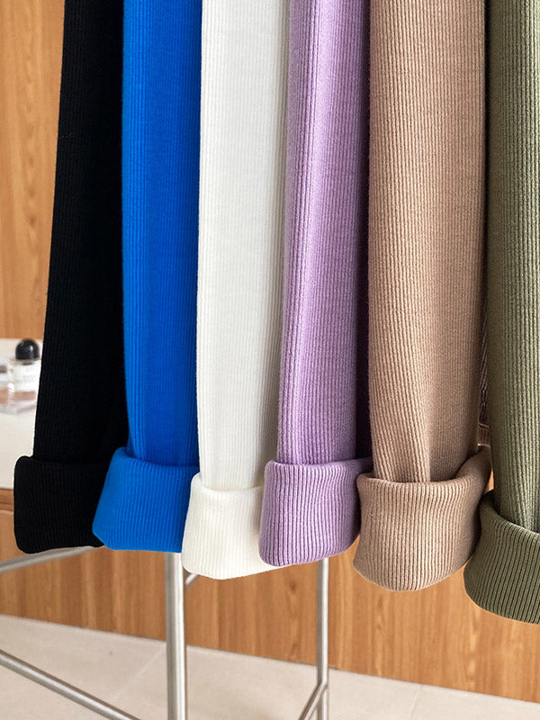Simple 6 Colors Heaps Collar Long Sleeves Knitting T-Shirt Top
