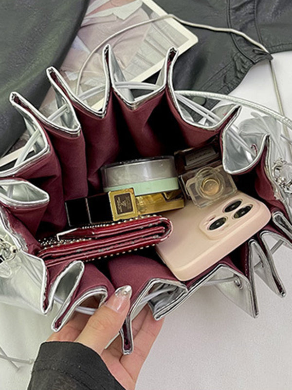 Chains Drawstring Shell Ruffled Zipper Crossbody Bags Accessories