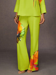 Loose Wide Leg Elasticity Flower Print Pleated Pants Trousers