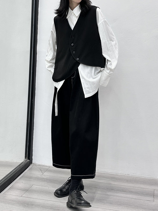 Elasticity Pleated Split-Joint Harem Pants High Waisted Ninth Pants