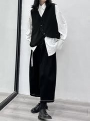 Elasticity Pleated Split-Joint Harem Pants High Waisted Ninth Pants