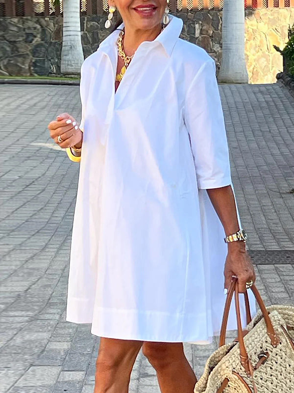 Solid Color A-Line Half Sleeves Lapel Mini Dresses
