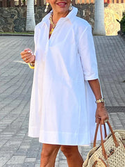 Solid Color A-Line Half Sleeves Lapel Mini Dresses
