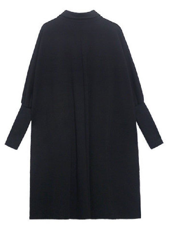 Simple Loose Batwing Sleeves Split-Joint Solid Color Lapel Blouses