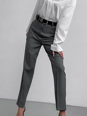 Pleated Solid Color Split-Joint High Waisted Trousers Suit Pants