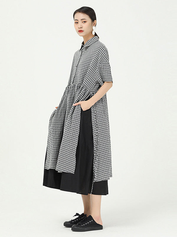 Loose Split-Side False-Two Cropped Midi Dress