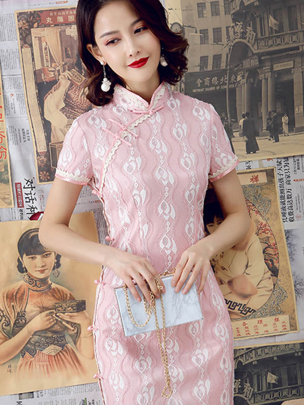 Graceful Slim Lacy Short Cheongsam