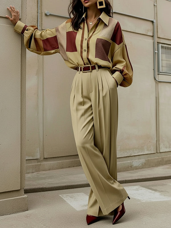 Long Sleeves Loose Buttoned Contrast Color Plaid Lapel Blouses&Shirts Tops