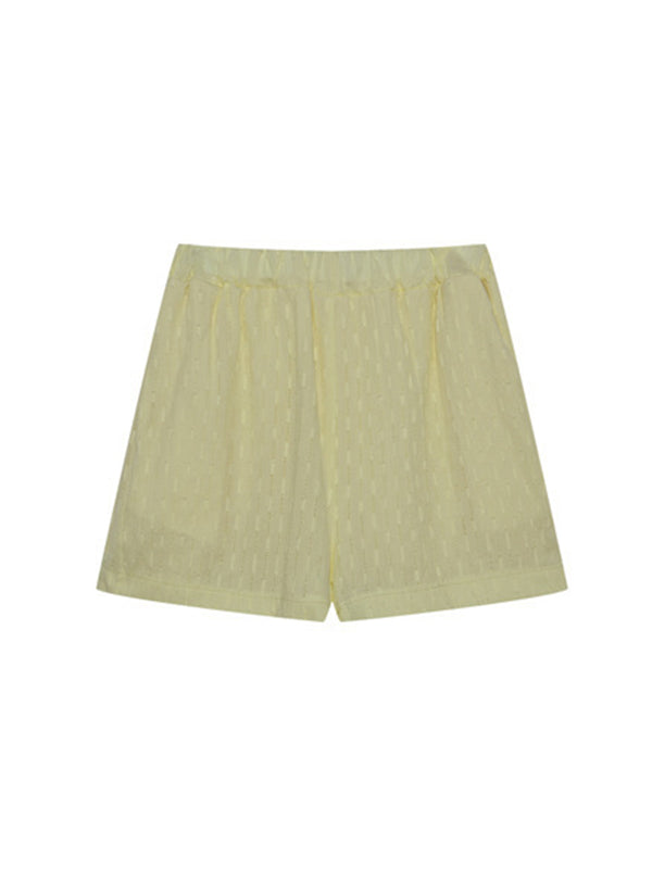 Buttoned Jacquard High-Low Long Sleeves Solid Color Lapel Shirts Top +Shorts Bottom Two Pieces Set