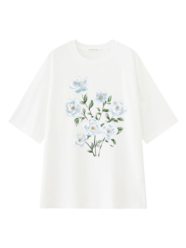 Casual Loose Round-Neck Floral Printed T-Shirt