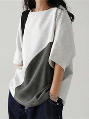 Contrast Color Batwing Sleeves Half Sleeves Round-neck T-Shirts Tops