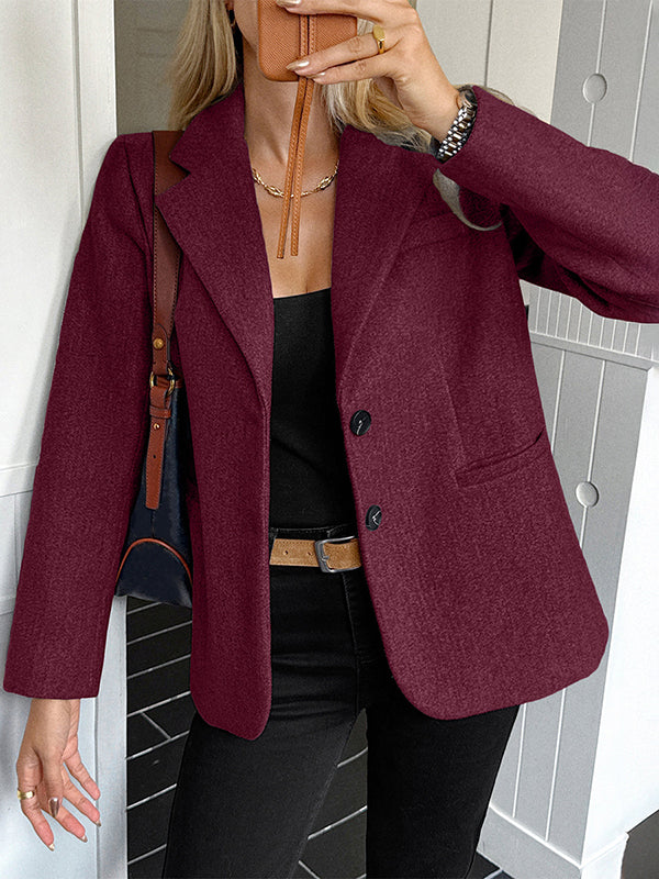Buttoned Pockets Solid Color Long Sleeves Notched Collar Suit Outerwear