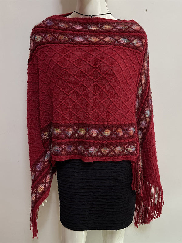 Asymmetric Tasseled Loose V-Neck Shawl&Cloak Cape