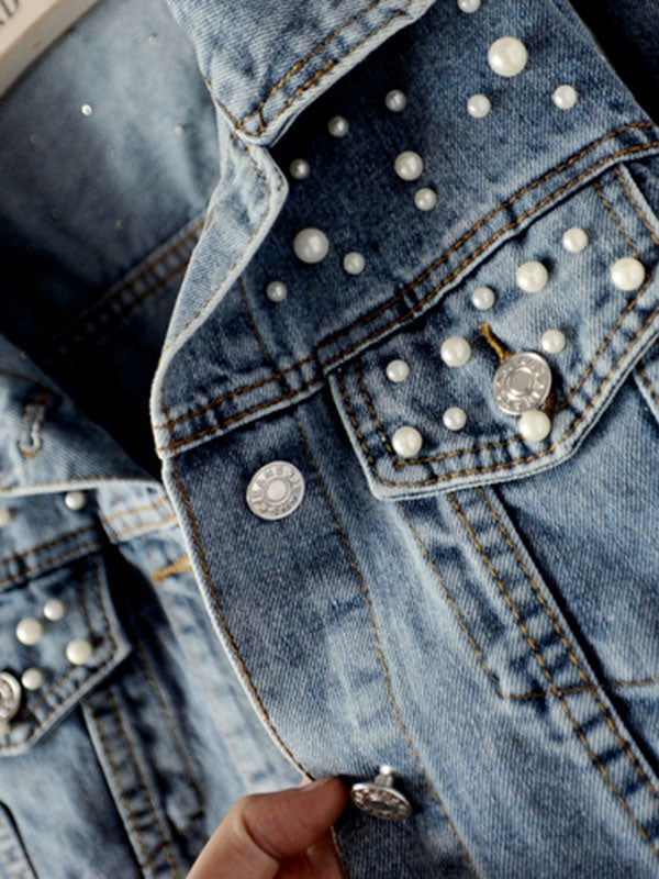 Denim Split-Joint Long Sleeves Lapel Jackets