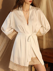 Breathable Flexible Smooth Split-Joint Long Sleeves Loose Deep V-Neck Robes