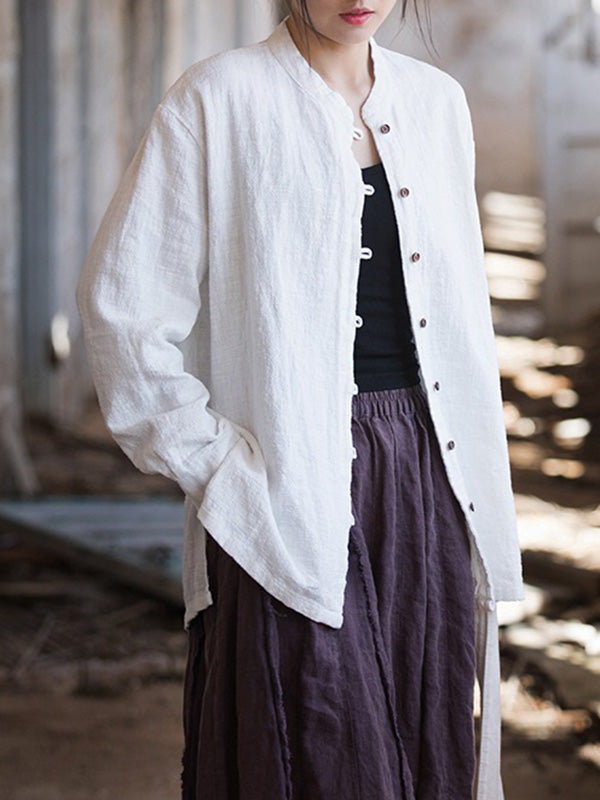 Split-Joint High-Low Long Sleeves Round-Neck Blouses