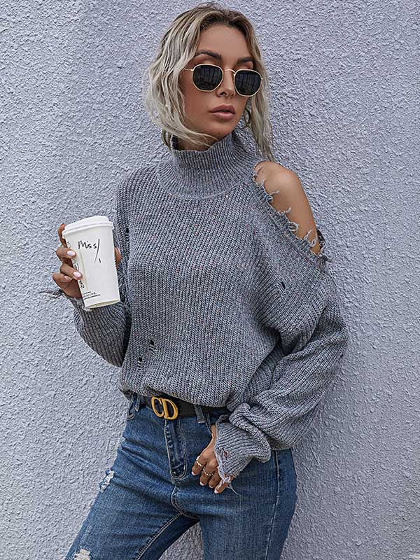 Urban Knitting Loose Hollow High-Neck Sweater