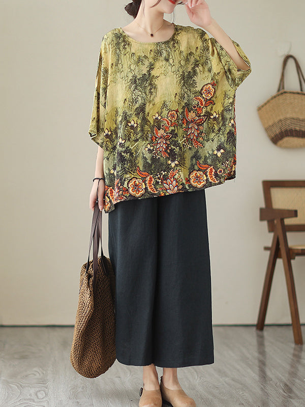 Printed Loose Short Sleeves Round-Neck T-Shirts Tops