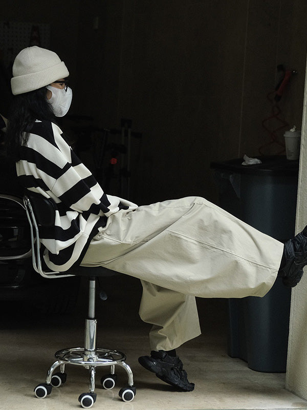 Casual Loose Wide Leg Elastic Waist Solid Color Pants