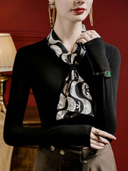 Printed Tied Long Sleeves Plus Size V-neck T-Shirts Tops