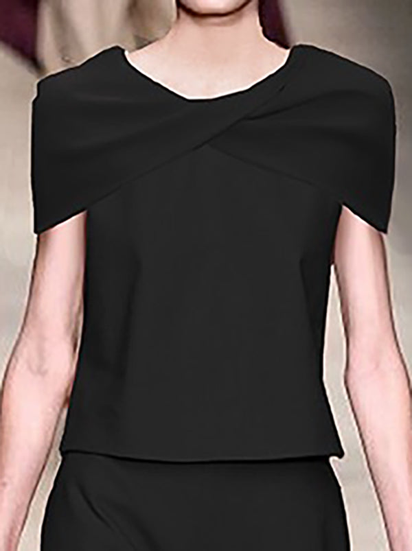Knot Solid Color Capelet Loose Round-neck T-Shirts Tops