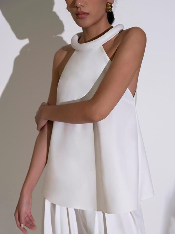 Solid Color Loose Sleeveless Halter-Neck Vest Top