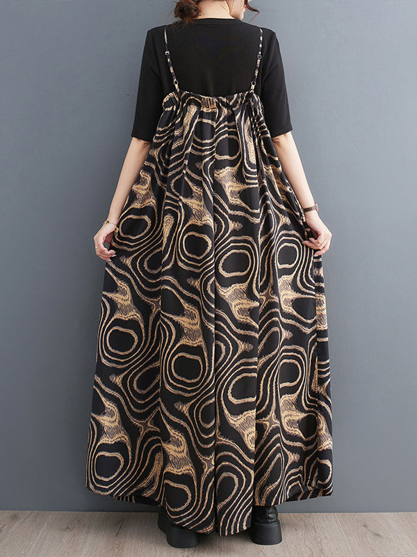 Printed Loose Wide Leg Spaghetti-Neck Overalls