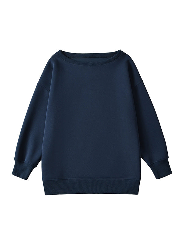 Solid Color Split-Joint Long Sleeves Loose Round-neck Sweatshirt Tops