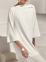 Solid Color Split-Side Loose Three-Quarter Sleeves Boat Neck Maxi Dresses