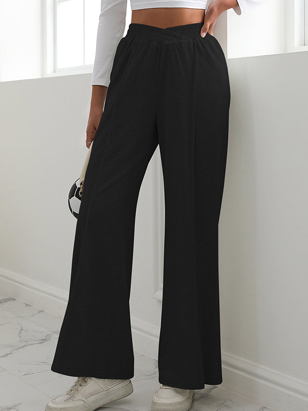 Elasticity Solid Color High Waisted Wide Leg Trousers Pants