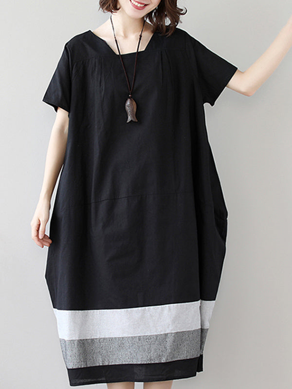 Loose Splicing Square-Collar Midi Dress