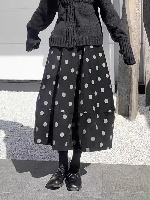 Elastics Polka-Dot Printed Split-Joint High Waisted Loose Skirts