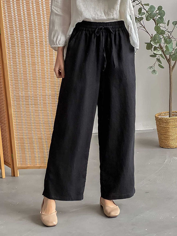 Drawstring Solid Color Loose Wide Leg Casual Pants Bottoms