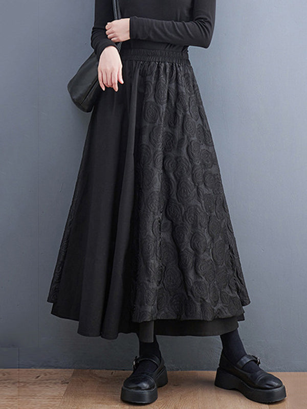 Asymmetric Elasticity Jacquard Solid Color A-Line Loose Skirts Bottoms