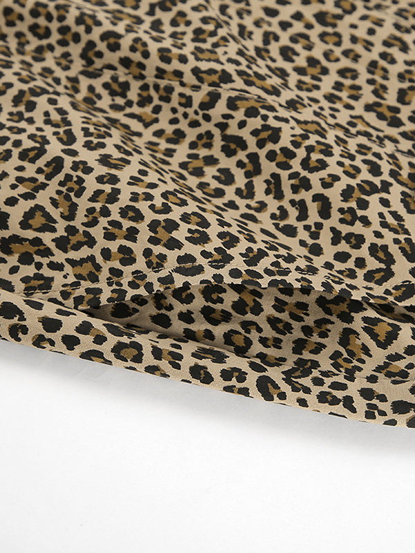 Leopard Printed Split-Joint High Waisted Loose Trousers Pants