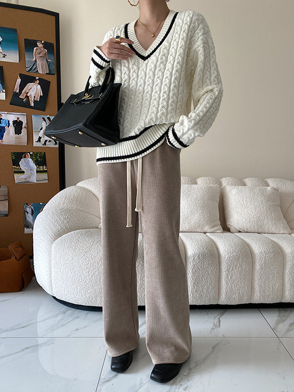 Urban Wide Leg Loose Fleece Keep Warm Solid Color Pants
