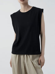 See-Through Solid Color Loose Sleeveless Round-Neck Vest Top